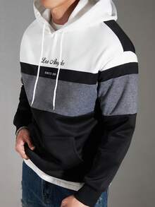Manfinity CasualCool 男士成熟休闲风流行INS撞色拼接字母连帽衫，适合户外聚会、外出、工作、遛狗等场合，也是送给男友/老公、周年纪念日的理想礼物。白色拼接连帽衫，复古风设计师款男士连帽衫，休闲套头衫，秋冬季必备。 - 彩色 - 查看 5