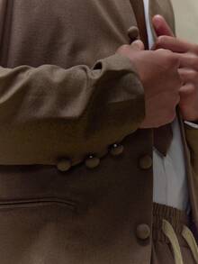 Musero Blazer inteligente sin cuello de manga larga y sobredimensionado con botones para hombre, para otoño, primavera y verano - Marrón - Ver 6