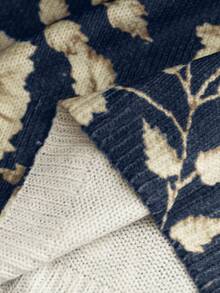 Linhara Plus Size Women Colorblock Knit Round Neck Printed Short Sleeve Casual Pullover Sweater, Random Print, Autumn/Winter - Royal Blue - View 8