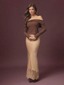 L'Amorae Women Brushed Rib Knit Off Shoulder Twisted Top, Fall Holiday Christmas Cozy Casual Nigh Out - Brown - View 5