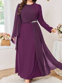 Modelyn Đầm dự tiệc cổ tròn đính đá Rhinestone thanh lịch cỡ lớn dành cho nữ - Màu tím - Xem 7