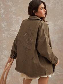 WESTFADE Collared Zip Front Bucking Horse Rodeo Cowgirl Graphic Print Cotton Denim Shirt Jacket Shacket Fall Autumn Winter Western Wear For Women, Nashville Country Concert, Boho, Casual Cute