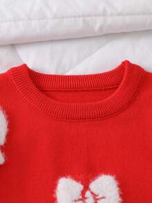 SHEIN Playful Pals 少女厚款白色蝴蝶结圆领套头毛衣，休闲可爱，适合叠穿，也适合秋冬季节、圣诞节、万圣节等派对场合。 - 紅色 - 查看 7