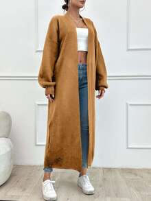 SHEIN Tall Dual Pocket Drop Shoulder Cardigan,Tall In Women,Cardigans,Long Cardigans Woman,Petite,Tall - Camel - View 7