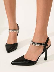 CUCCOO CHICEST Giày cao gót mũi nhọn màu trơn cho nữ - màu đen - Xem 4