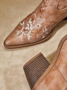 SHUZIA 时尚女式及膝棕褐色仿皮PU盛开刺绣花卉西部牛仔靴假日牛仔竞技秋冬鞋 - 紫紅色 - 查看 7