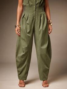 Hauture Bộ đồ liền thân tay ngắn hình thùng cài nút phía trước gợi cảm cho nữ vào mùa hè - màu xanh lá - Xem 5