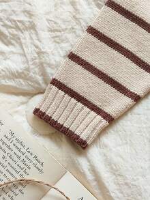 SHEIN Vintaside Kids 男婴条纹撞色针织毛衣，适合春季、秋季、冬季圣诞节、万圣节等场合穿着，秋季套头衫。 - 彩色 - 查看 5