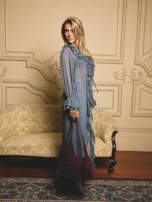 Aralina Top largo de manga larga con volantes en la parte delantera y largo hasta los tobillos, estilo bohemio, perfecto para festivales - Neblina azul - View 3