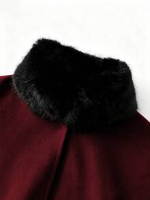 GlowEve CURVE Plus Size Women's Colorblock Overcoat With Faux Fur Collar, Belted - Burgundy - View 4