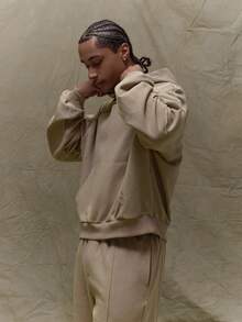 Musero Relaxed Fit Long Sleeve Double Layer Style Shoulder Hoodie Premium Tracksuit Raw Seam Effect Pocket Fall SPRING SUMMER - Grey - View 4