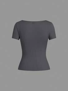 SHEIN EZwear 5件/包 女士圆领修身短袖T恤，多色基础款T恤 女士方领上衣 女士基础款上衣 纯色T恤 - 彩色 - 查看 3