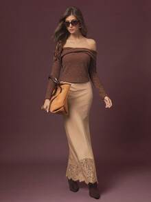 L'Amorae Women Brushed Rib Knit Off Shoulder Twisted Top, Fall Holiday Christmas Cozy Casual Nigh Out - Brown - View 3