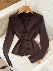 Islaluna Women's Asymmetrical Solid Color Fitted Knit Cardigan, Autumn/Winter