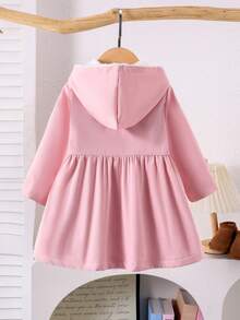 SHEIN Vintaside Kids Toddler Girls' Coffee Plush Lined Hooded Khaki Long Sleeve Jacket, Fashionable & Versatile For Autumn/Winter - Pink - View 2