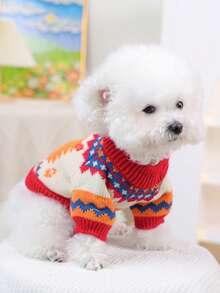 PETSIN 1件寵物衣，適合秋冬穿著，保暖加厚毛衣，可愛刺繡怪獸套頭衫，適用於貓、狗及小型犬 - 花色 - 查看 4