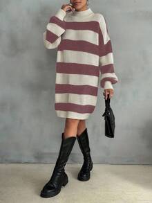 EURMUSE Vestido de suéter con caída de hombros y patrón a rayas para mujeres - Multicolor - Ver 2