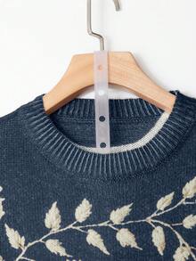 Linhara Plus Size Women Colorblock Knit Round Neck Printed Short Sleeve Casual Pullover Sweater, Random Print, Autumn/Winter - Royal Blue - View 5