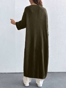 EURMUSE 女士休闲纯色拼布口袋长款开衫，秋冬