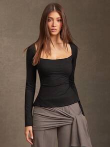 L'Amorae Women's Fashionable Sexy Backless Lace-Up Long Sleeve Top