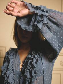 Aralina Top largo de manga larga con volantes en la parte delantera y largo hasta los tobillos, estilo bohemio, perfecto para festivales - Neblina azul - View 6