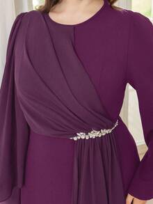 Modelyn Đầm dự tiệc cổ tròn đính đá Rhinestone thanh lịch cỡ lớn dành cho nữ - Màu tím - Xem 4