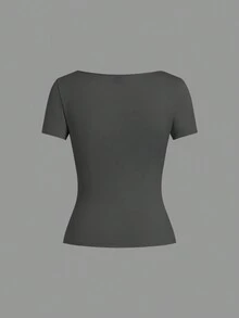 SHEIN EZwear Bộ 5 áo thun nữ cổ tròn tay ngắn màu trơn, kiểu dáng cơ bản, nhiều màu - Hồng - Xem 3