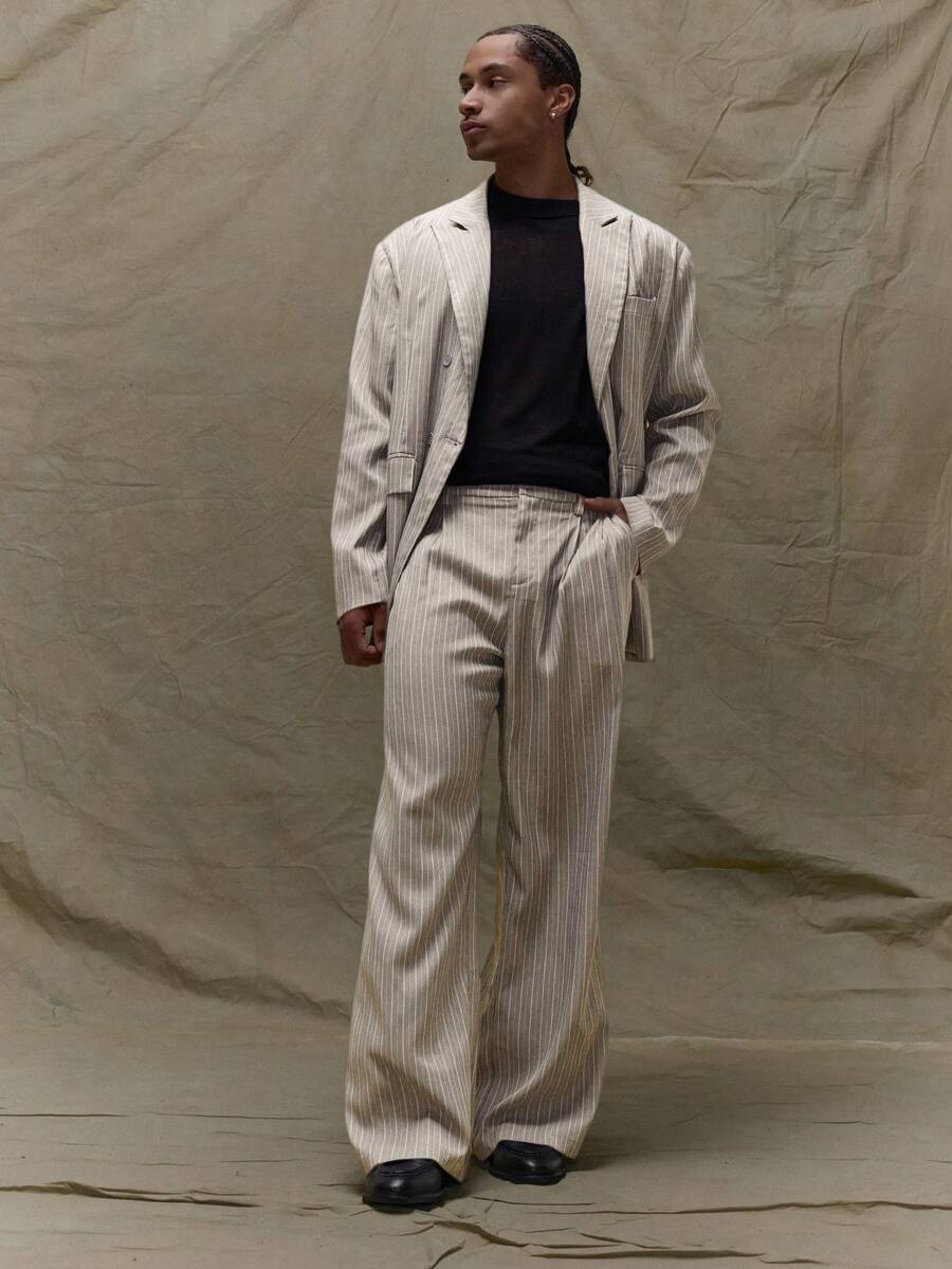 Musero Pinstripe Oversized Trousers - Grey - View 1
