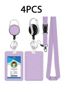4/2/1 pieza Portador de tarjeta morado/rosa con cordón, clip retráctil, estuche para tarjeta de identificación de estudiante, titular de credencial de graduación/trabajo, tarjeta de empleado, portador de tarjeta de autobús - Multicolor - Ver 12