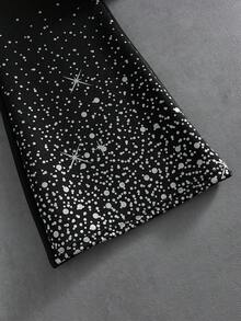 Manfinity Roghcode Pantalones de chándal casuales con cordón en la cintura, decorados con aplicación de letras y rhinestones para hombres - Negro - Ver 9