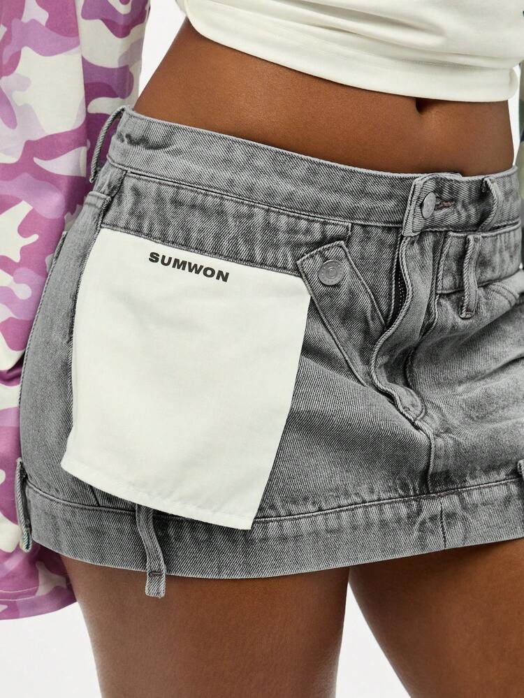 SUMWON WOMEN Deconstructed Denim Mini Skirt With Contrast Panel