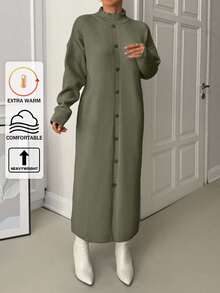 EURMUSE Elegantes Oversize-Maxi-Pulloverkleid mit Rollkragen und Knopf, Drop-Shoulder