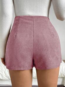 SHEIN LUNE Christmas Button Decor Wrap Slim Fit Versatile Skort Asymmetrical Skirt - Dusty Pink - View 3