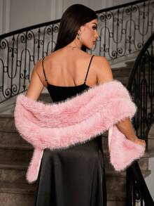 SHEIN Unity Women's Elegant Faux Fur Shawl Collar Jacket - Pink - View 2