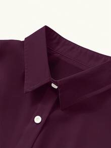 Resyla 女士休闲/办公室通勤简约纯色落肩宽松长袖衬衫，春秋季 - 紫色 - 查看 5