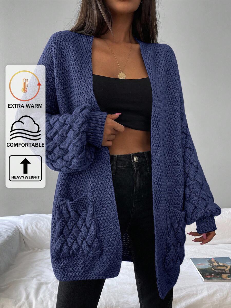 EURMUSE Dual Pocket Drop Shoulder Cardigan - Blue - View 1