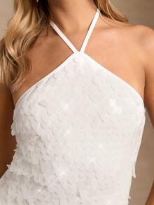 SHEIN Glamour Đầm dự tiệc hở lưng đính cườm thắt nơ thời trang nữ gợi cảm - trắng - Xem 4