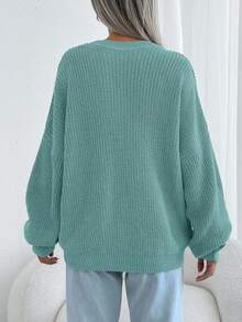 EURMUSE 女士纯色圆领落肩厚实套头衫 - 薄荷綠 - 查看 2