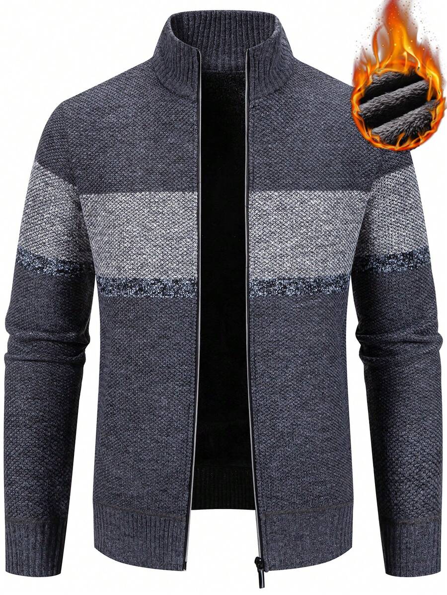 Manfinity Homme 男士针织开衫毛衣外套，秋冬 - 深灰色 - 查看 1