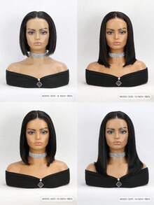 4x4豪華直髮鬆綁蓋虛體人髮捲短髮10-14英寸透明鬆綁頭套180%密度漂白結瘤女性自然黑色預拉髮線