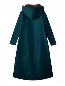 SHEIN Unity Plus Size Zip-Up Hooded Fleece Jacket, Warm For Autumn/Winter - Teal Blue - View 2