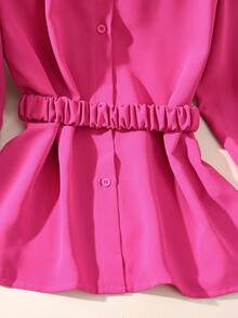 Franclia Women's Casual/Office Commute Equestrian Embroidery Elastic Drawstring Long Sleeve Shirt, Spring/Autumn - Hot Pink - View 4