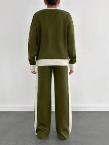 EURMUSE 厚套衫毛衣和裤子休闲优雅 - 軍綠色 - 查看 2
