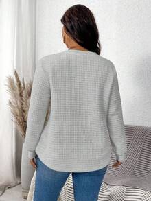 SHEIN LUNE 舒适圆领格子卫衣，浅灰色，秋冬 - 彩色 - 查看 2