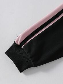 Genkimix Kids Young Girl Casual Colorblock Letter Graphic Zip-Up Hooded Jacket, Autumn - Pink - View 4