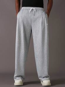 STYNVO Pantalones de chándal holgados de pierna ancha con bolsillos y cordón en la cintura, pantalones de chándal grises para hombre - Gris - Ver 5