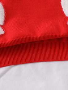 SHEIN Playful Pals 少女厚款白色蝴蝶结圆领套头毛衣，休闲可爱，适合叠穿，也适合秋冬季节、圣诞节、万圣节等派对场合。 - 紅色 - 查看 3