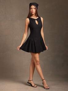 L'Amorae 女式弹力低腰连衣裙（配同款头巾） - 黑色 - 查看 2