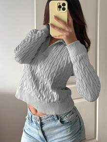 Flirla Women's Casual Drawstring Long Sleeve Knit Sweater, Light Yellow, Autumn/Winter - Grey - View 4