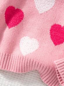 SHEIN Playful Pals 女婴圆领长袖可爱爱心图案套头毛衣，秋冬款 - 粉色 - 查看 5